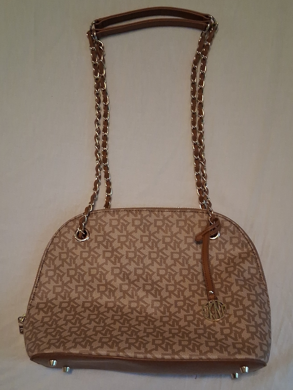 DKNY Dome Faux Leather Satchel w/Monogram Pattern
